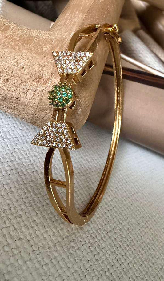 Geometric Statement Cuff Bracelet, Emerald Green Gold Tone Bangle, Modern Bridal Bracelet