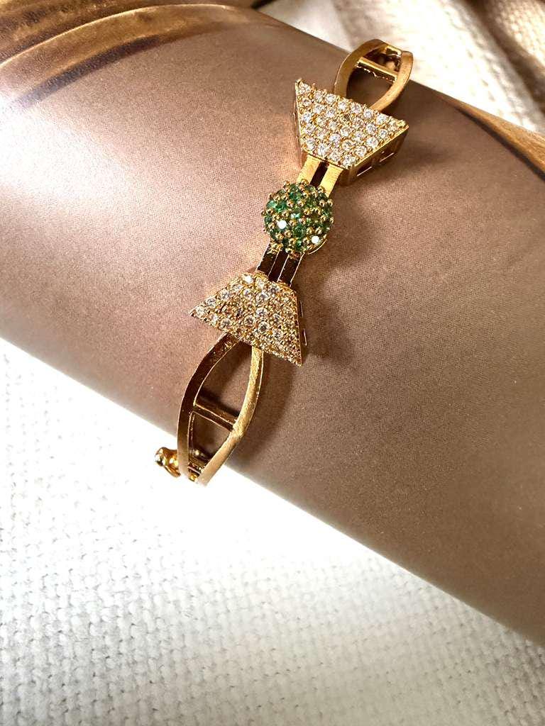 Geometric Statement Cuff Bracelet, Emerald Green Gold Tone Bangle, Modern Bridal Bracelet