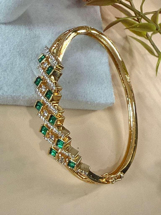 Emerald Hinged Bangle Bracelet for Women, Gold Tone Statement Bracelet, Elegant Bridal Jewelry
