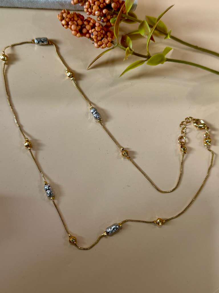 Minimalist Station Necklace for Women, Two Tone Beaded Necklace, Layering Chain