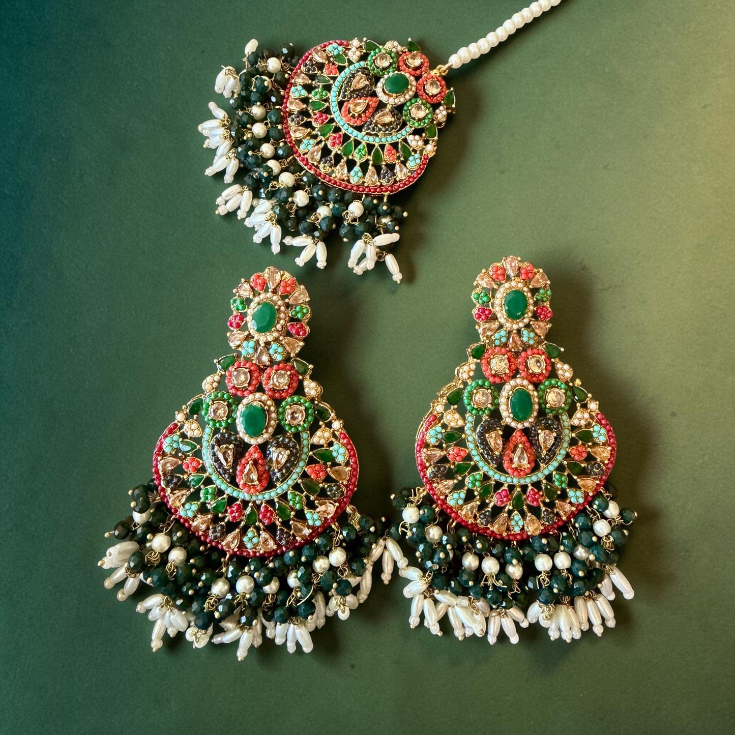 Multicolor Kundan Jewelry Set, Gold Tone Bridal Necklace Set