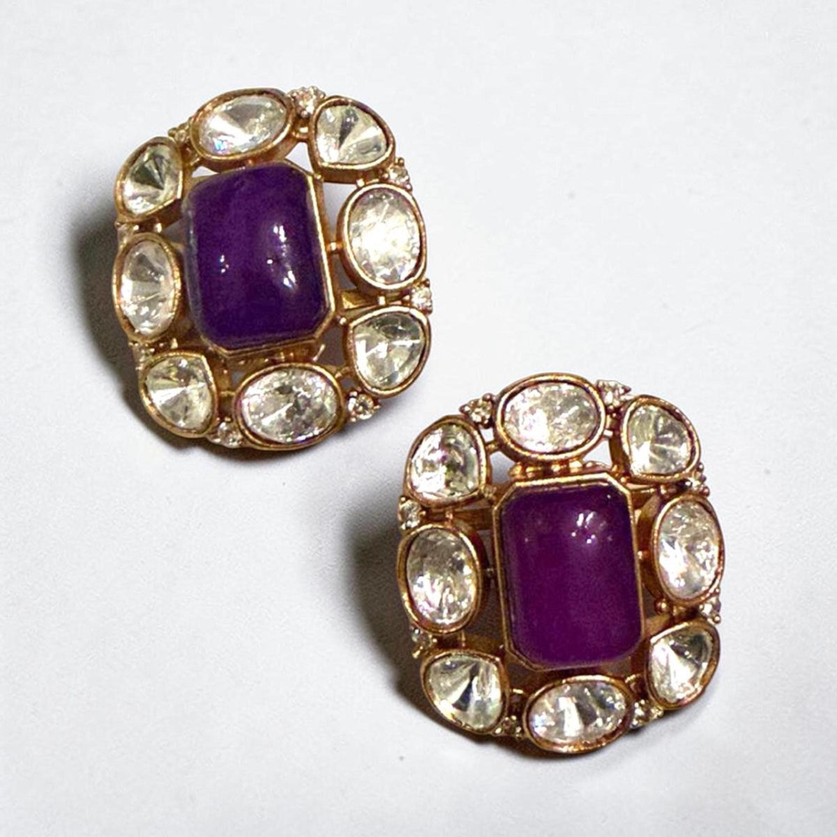 Kundan Stud Earrings, Gold Plated Statement Earrings