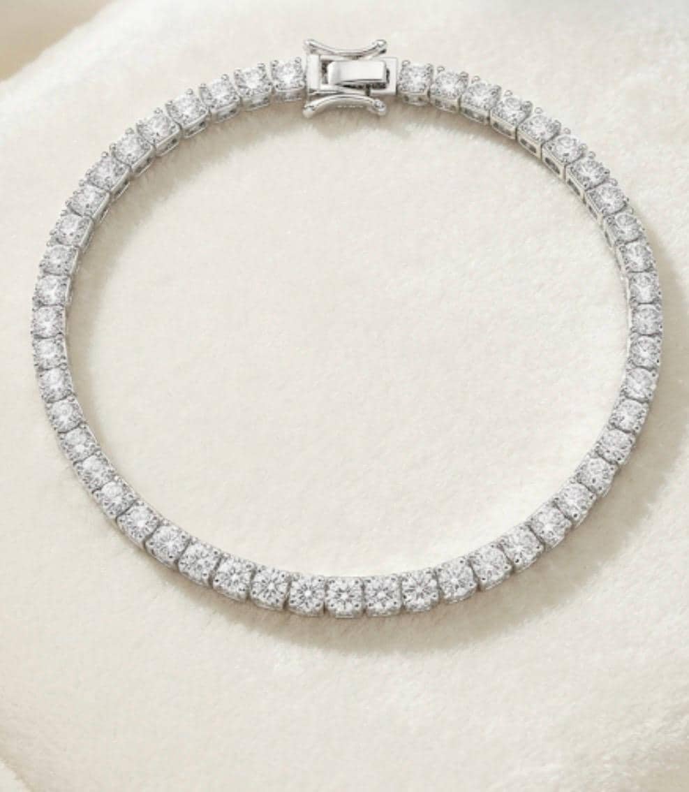 Silver Tone Tennis Bracelet, Cubic Zirconia Bracelet, Classic Statement