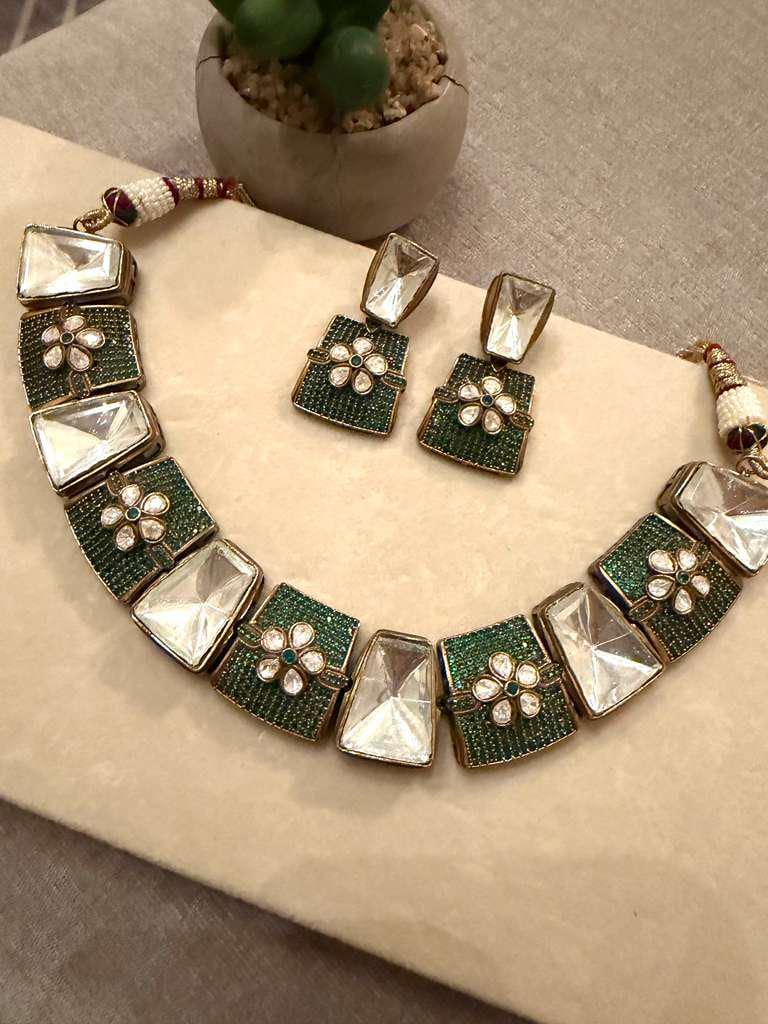 Gold Plated Kundan Style Choker Set, Statement Bridal Necklace Set
