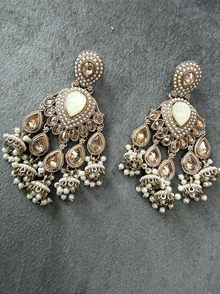 Gold Plated Pearl Jhumka Earrings, Designer Chandbali Earrings, Vintage Bridal