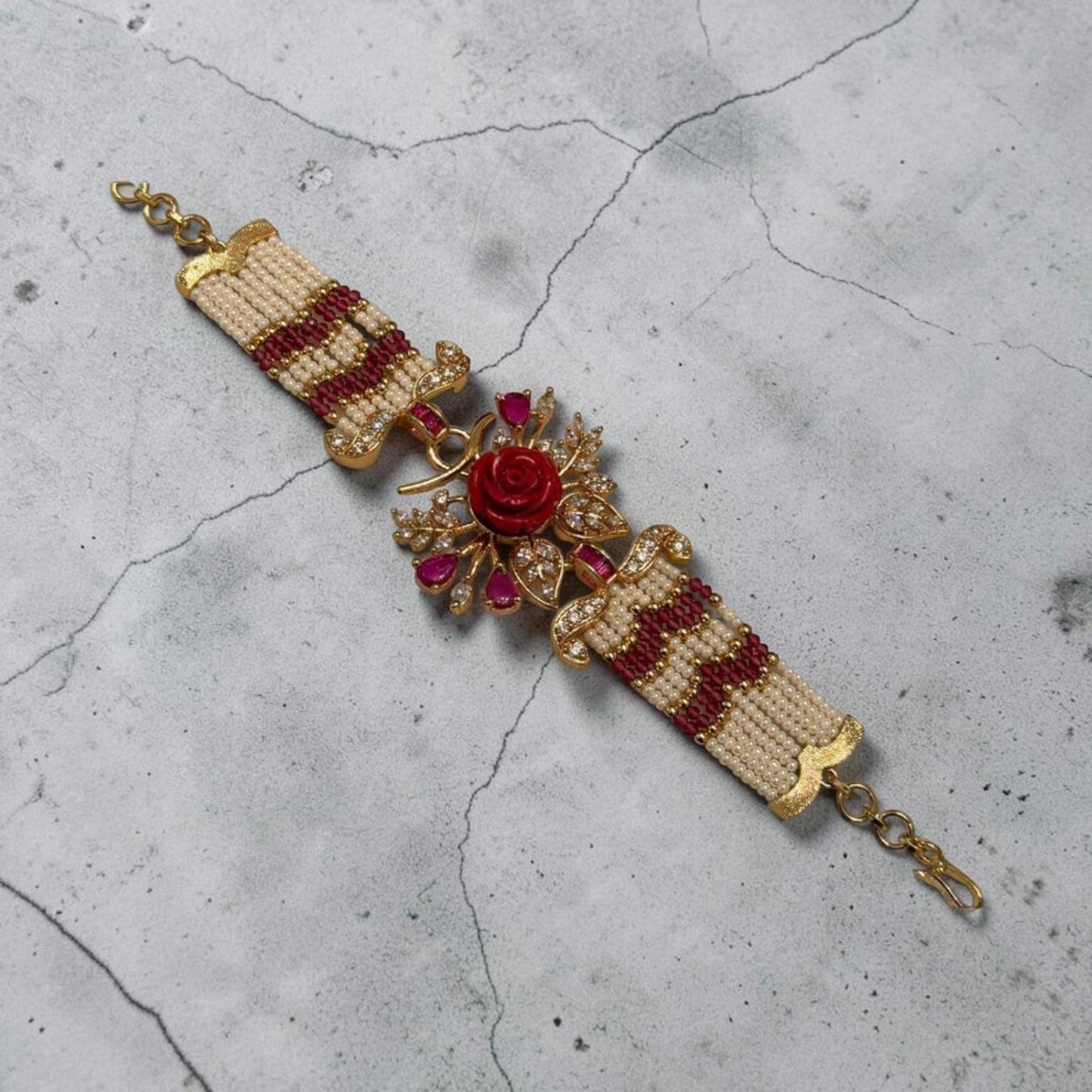 Gold Plated Floral Choker Necklace, Rose Pearl Choker, Statement Bridal