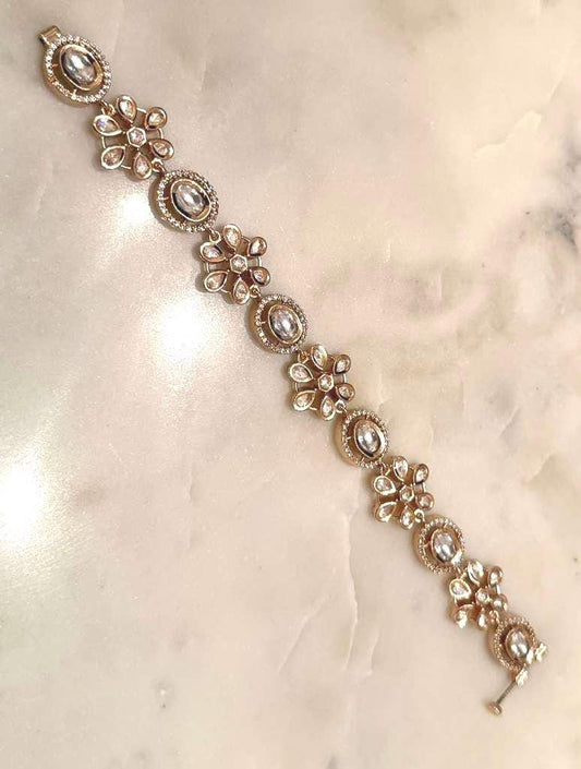 Gold Plated Kundan Bracelet, Floral Statement Bracelet