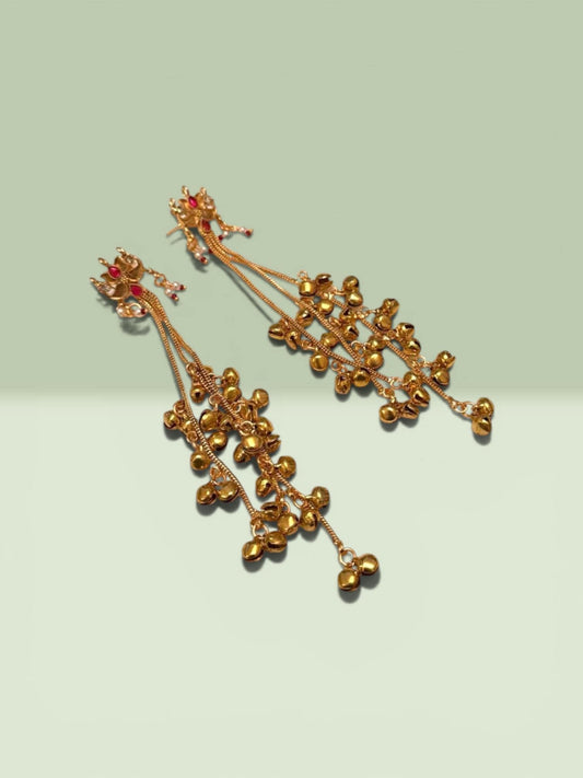 Long Tassel Earrings, Gold Plated Dangle Earrings, Bell Drop