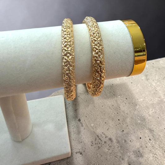 Gold Plated Textured Bangle Set, Handmade Stackable Bangles, Traditional Indian Bangles