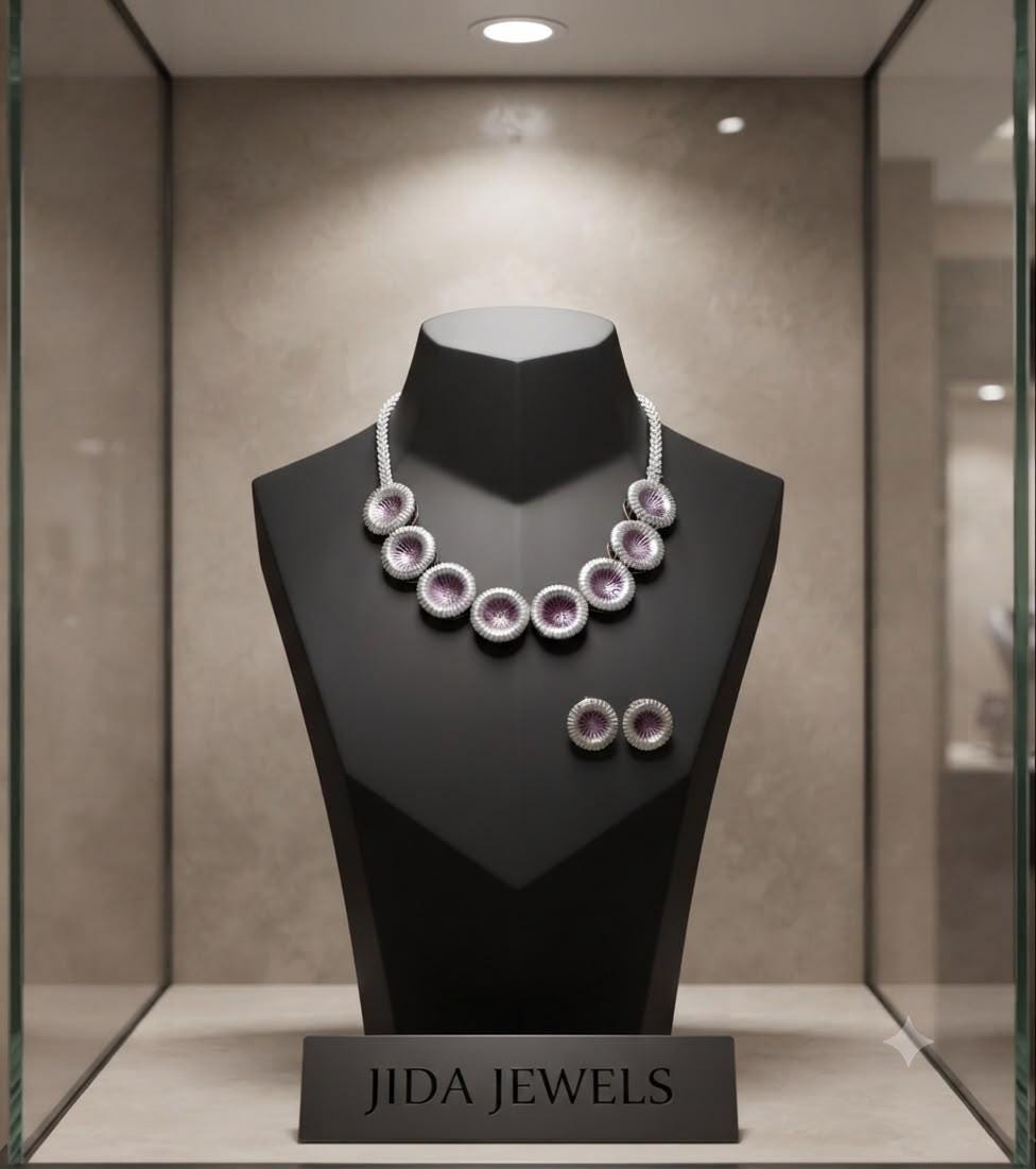 Pink Floral Necklace Set with Matching Stud Earrings for Women