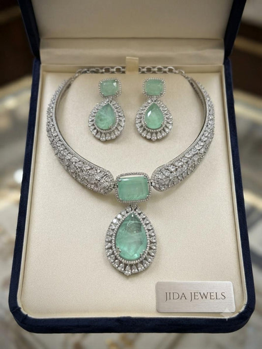 Designer Aqua Green Necklace Set for Weddings and Special Occasions