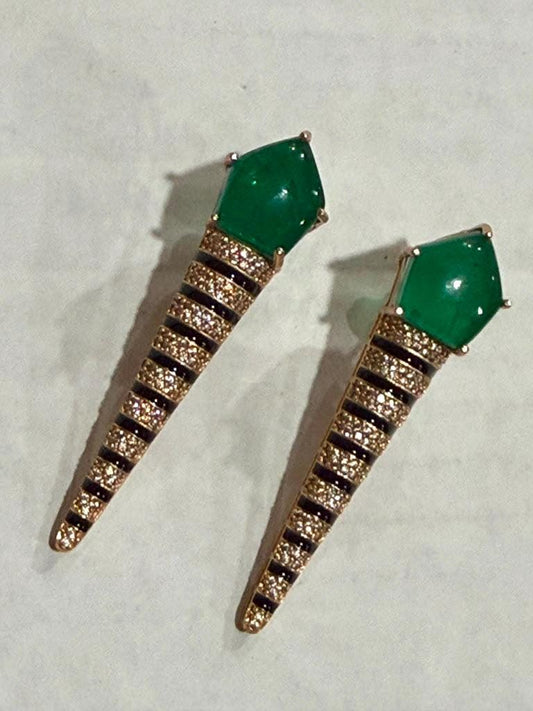 Green Stone Spike Drop Earrings, Gold Plated Statement Earrings, Geometric Dangle