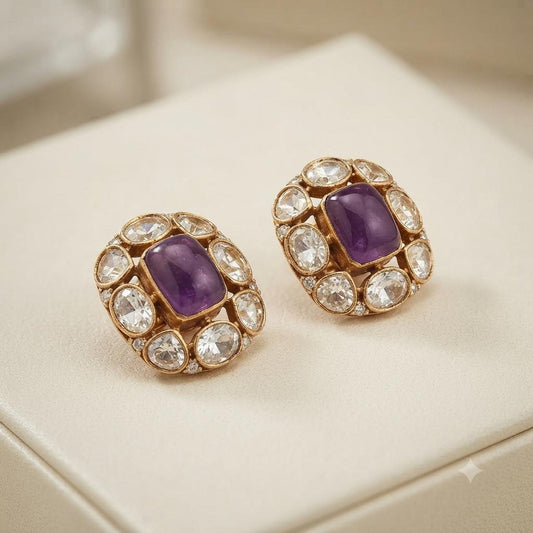 Kundan Stud Earrings, Gold Plated Statement Earrings