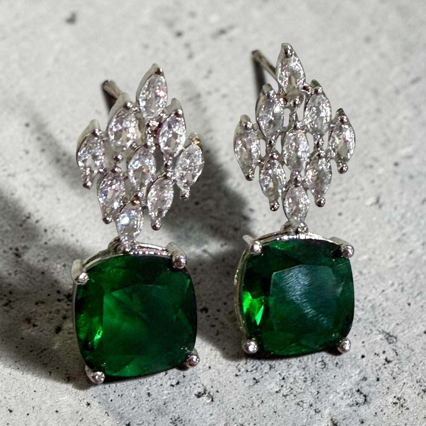 Designer Drop Earrings, Cushion Cut Stud Earrings, Cubic Zirconia