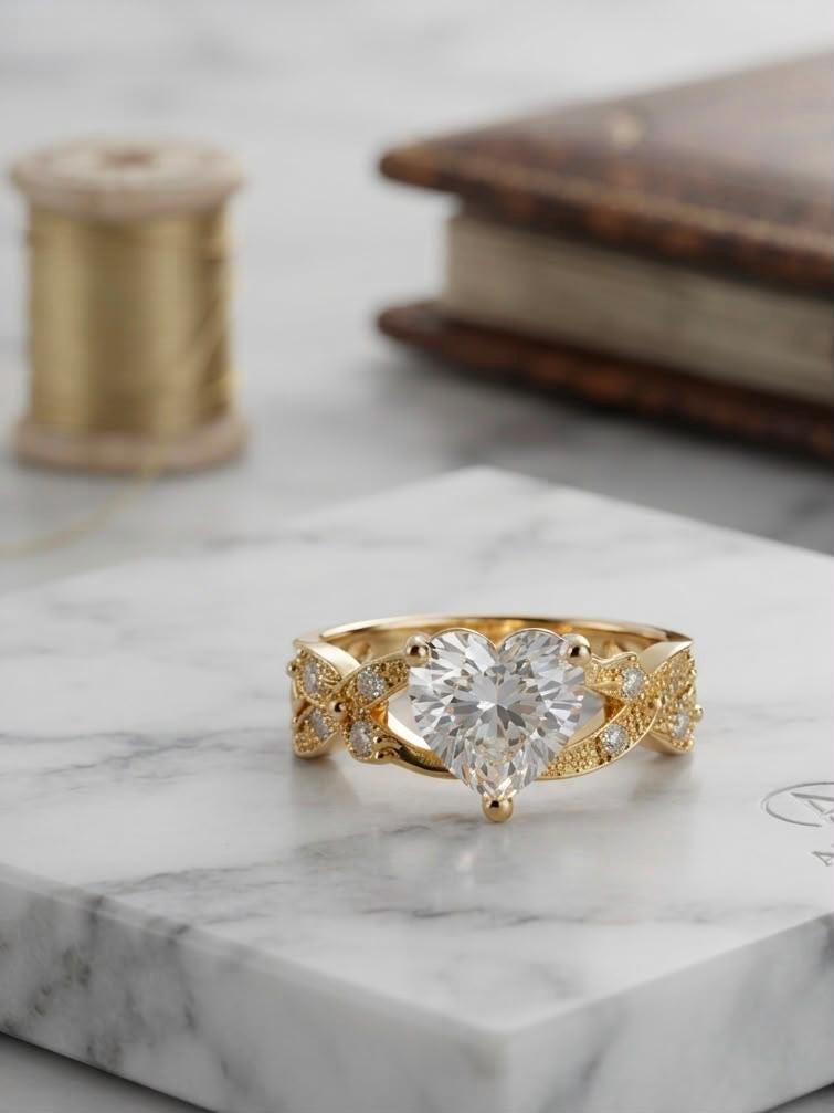 Romantic Heart Ring cz stone gold plated Gift for Her
