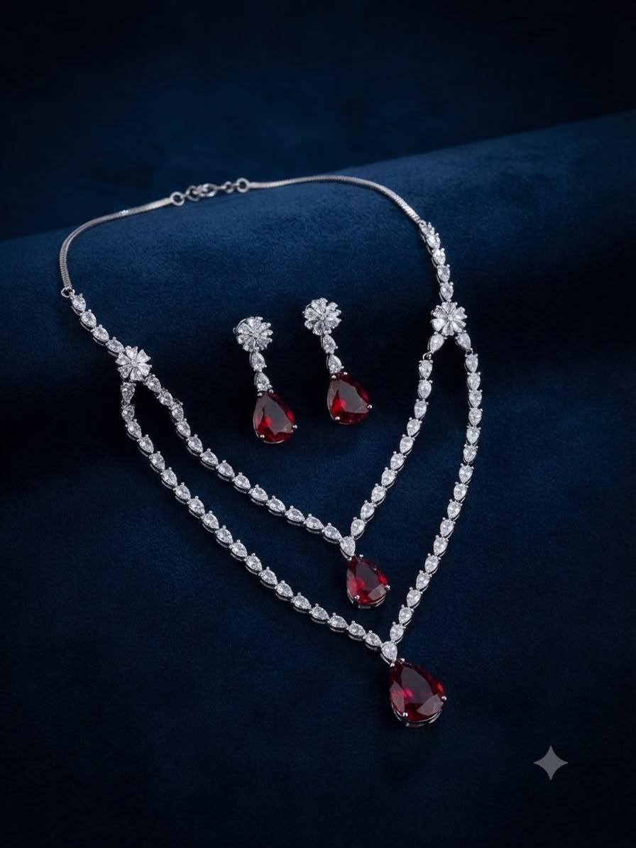 Elegant Ruby Red Jewelry Set for Weddings and Special Occasions
