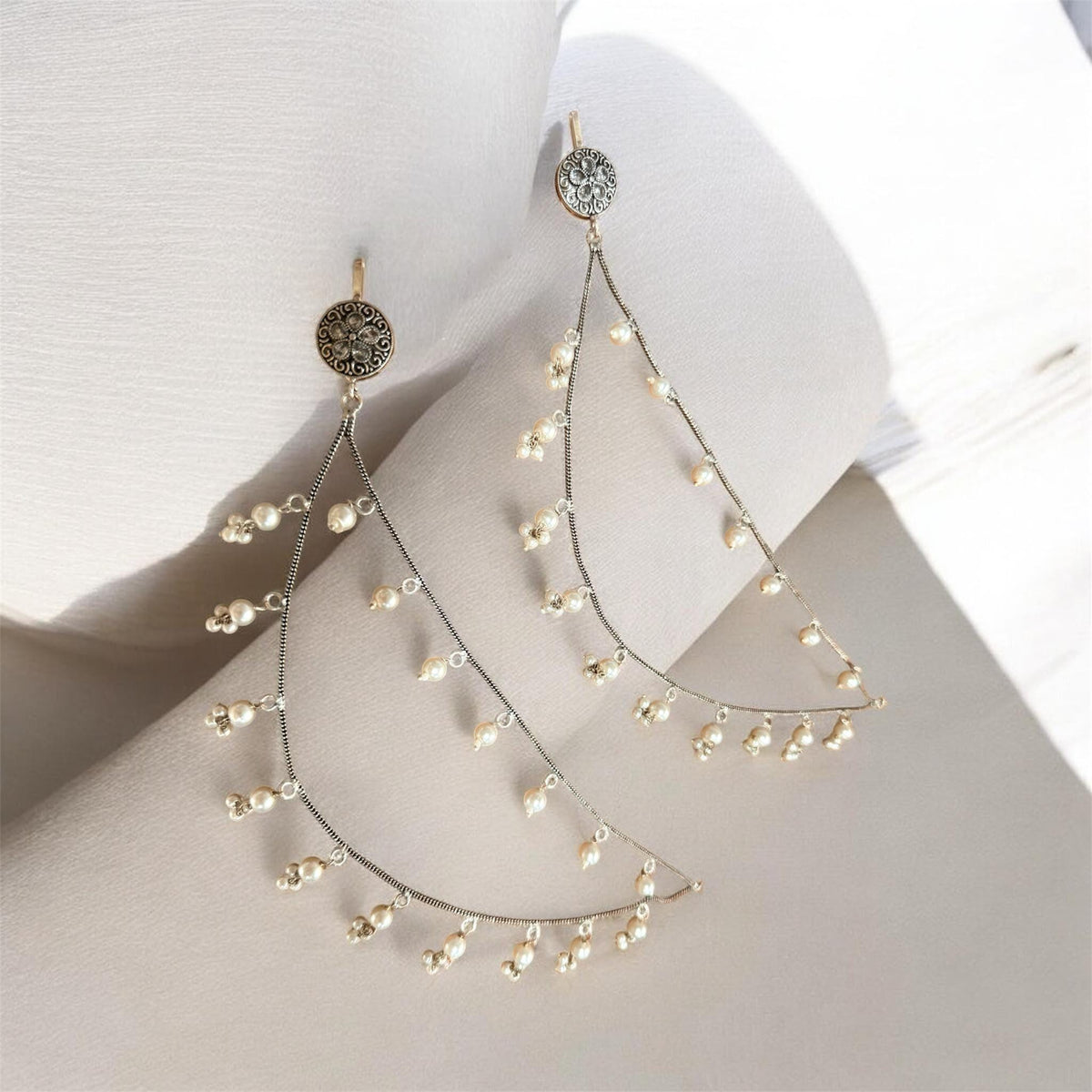Saharay with Floral Medallion and Long Draped for earrings