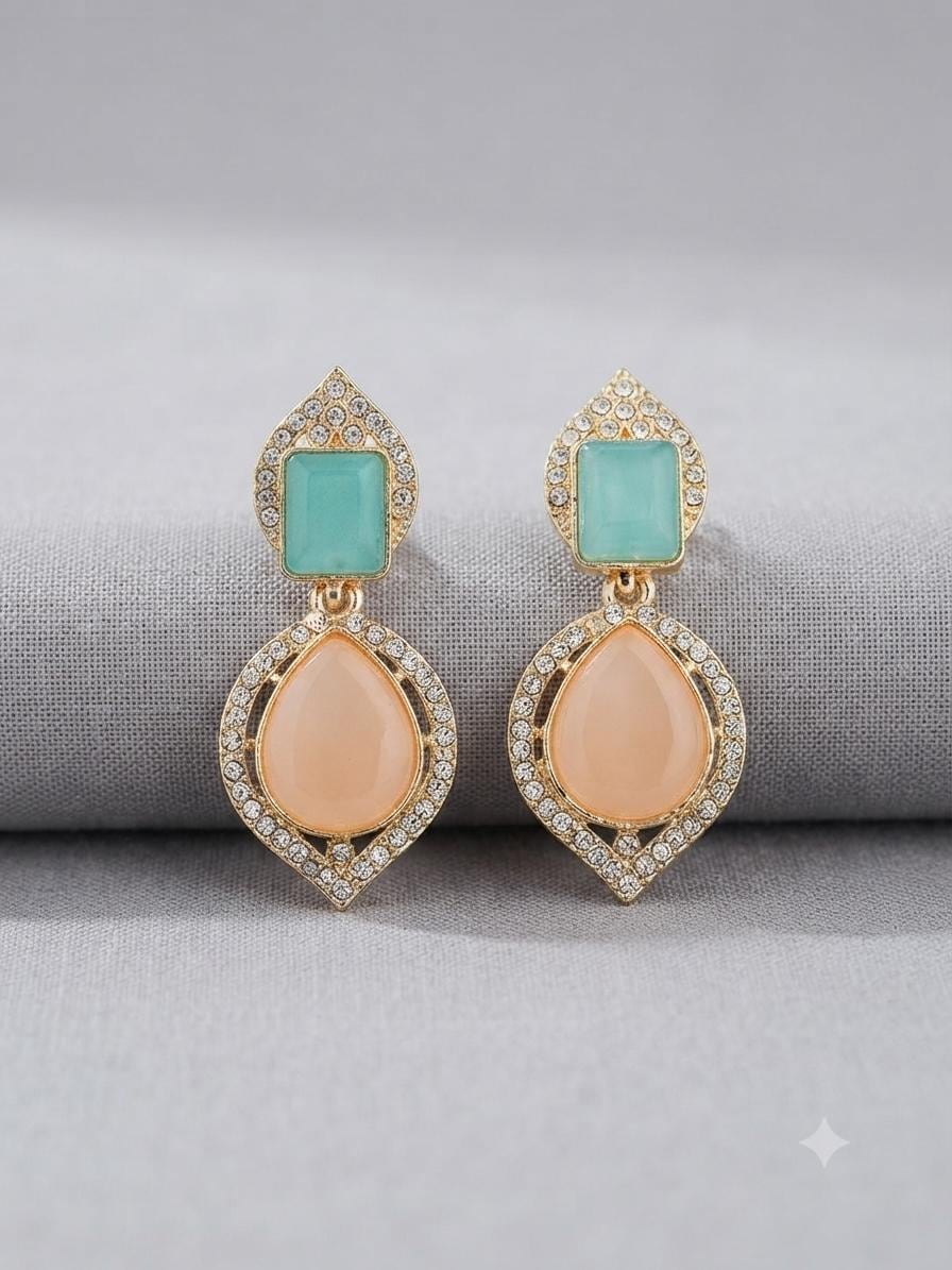 Modern Gold Plated Geometric Earrings with Mint and Blush Pink Accents
