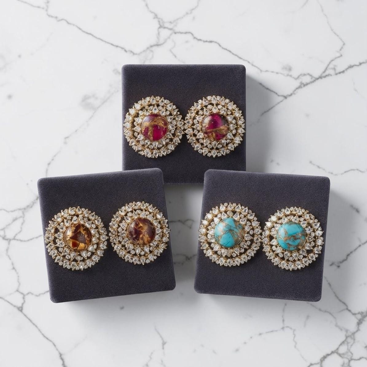 Designer Gold Plated Circular Stud Earrings, Elegant Halo Fashion Earrings with Natural Pattern Detail