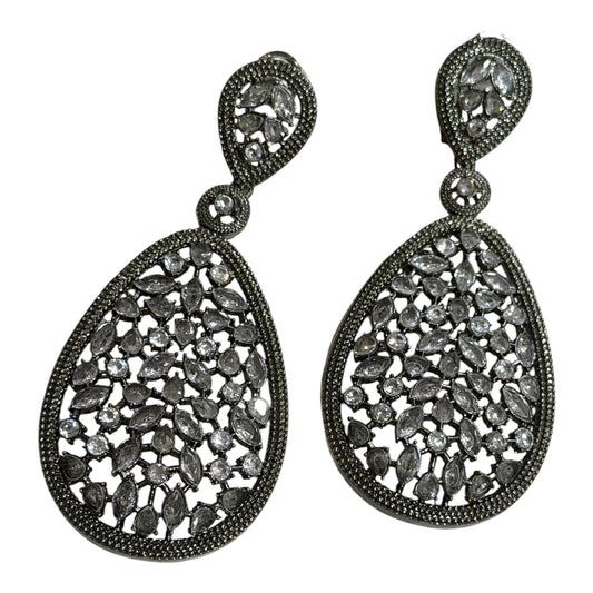 Elegant Black Finish Drop statement Earrings, Oversized Teardrop Filigree Earrings for Party and Evening Wear