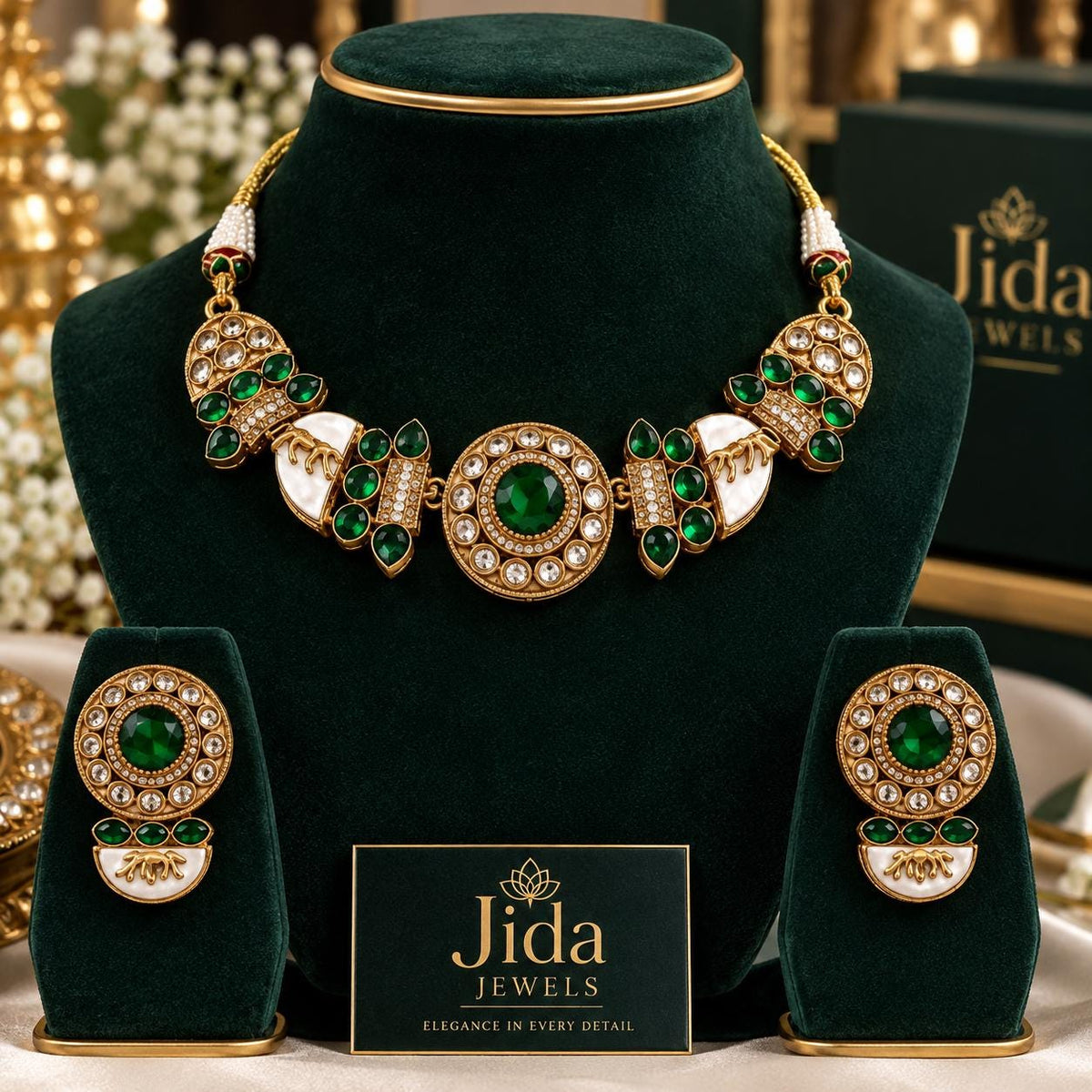 Kundan Choker Necklace Set – Emerald Green, Sabyasachi Inspired Indian Jewelry