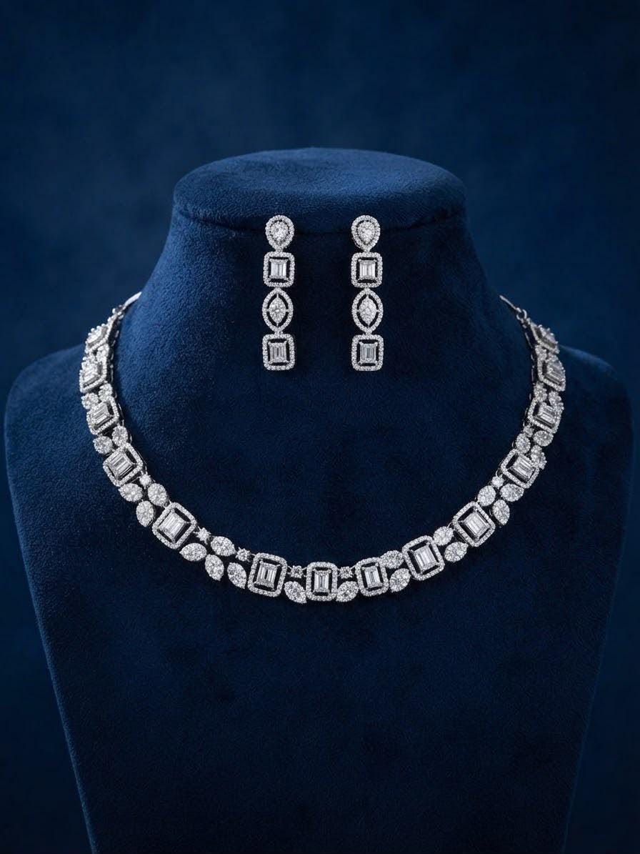 High Shine Cubic Zirconia Jewelry Set with Rhodium Plating