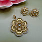 Elegant Gold-Plated Pendant Necklace & Earring Set,Ruby and cubic zarconia