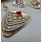 Elegant Gold-Plated Pendant Necklace & Earring Set,Ruby and cubic zarconia