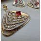 Elegant Gold-Plated Pendant Necklace & Earring Set,Ruby and cubic zarconia