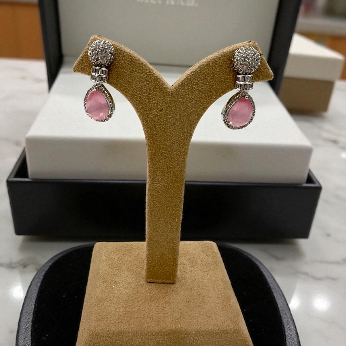Elegant Pink Teardrop Earrings with Silver Accents - Nature-Inspired Jewelry