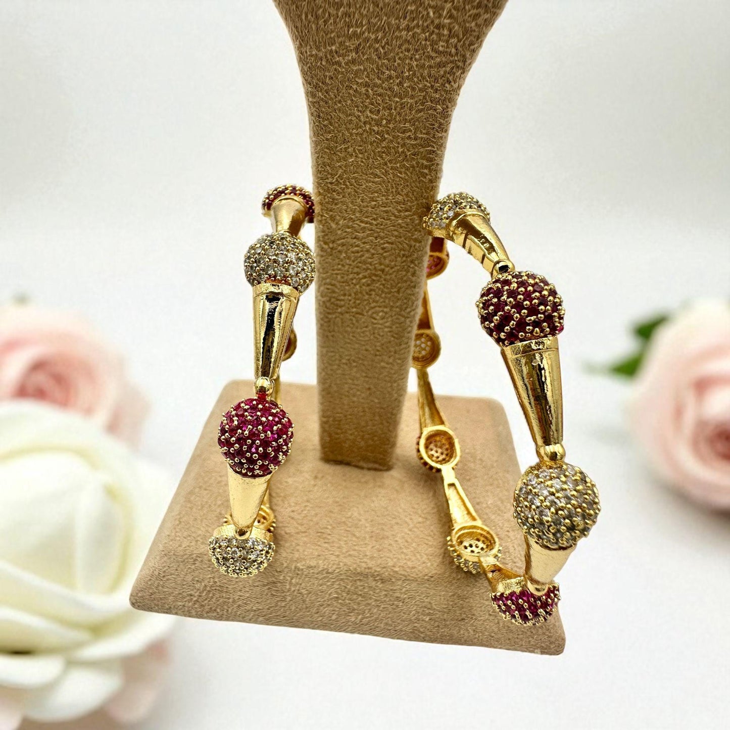 Gold-Plated Bangle Set – Ruby and Diamond Wedding Jewelry