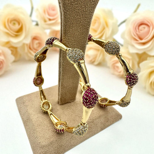 Gold-Plated Bangle Set – Ruby and Diamond Wedding Jewelry