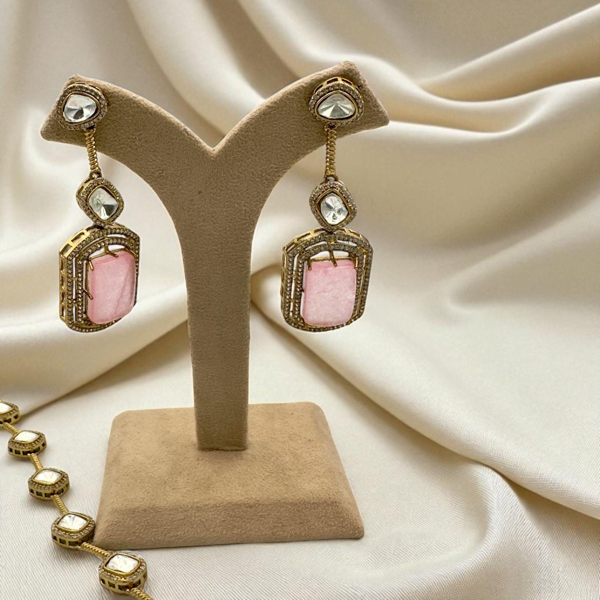 Designer Long Mala Necklace with Pink Doublet and Antique Gold Finish - Elegant Traditional Jewelry