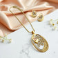 Elegant Gold-Plated Pendant Necklace and Earring Set with Diamonds and Pink Stone