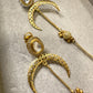 Crescent Moon Filigree Earrings – Long Gold Dangle Bridal Statement Gold plated