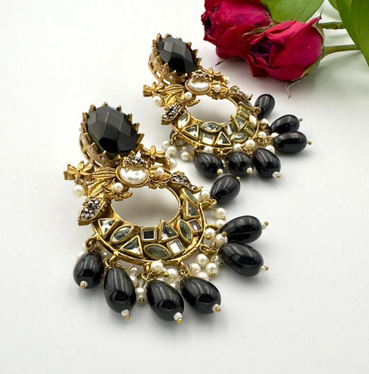 Black Onyx Chandbali Earrings – Kundan Indian Jewelry
