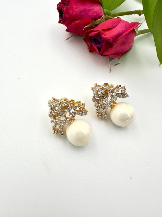Luxury Indian Gold-Plated Pearl Earrings with Floral Design - Elegant Jewelry for Women