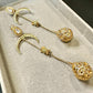 Crescent Moon Filigree Earrings – Long Gold Dangle Bridal Statement Gold plated