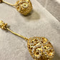 Crescent Moon Filigree Earrings – Long Gold Dangle Bridal Statement Gold plated