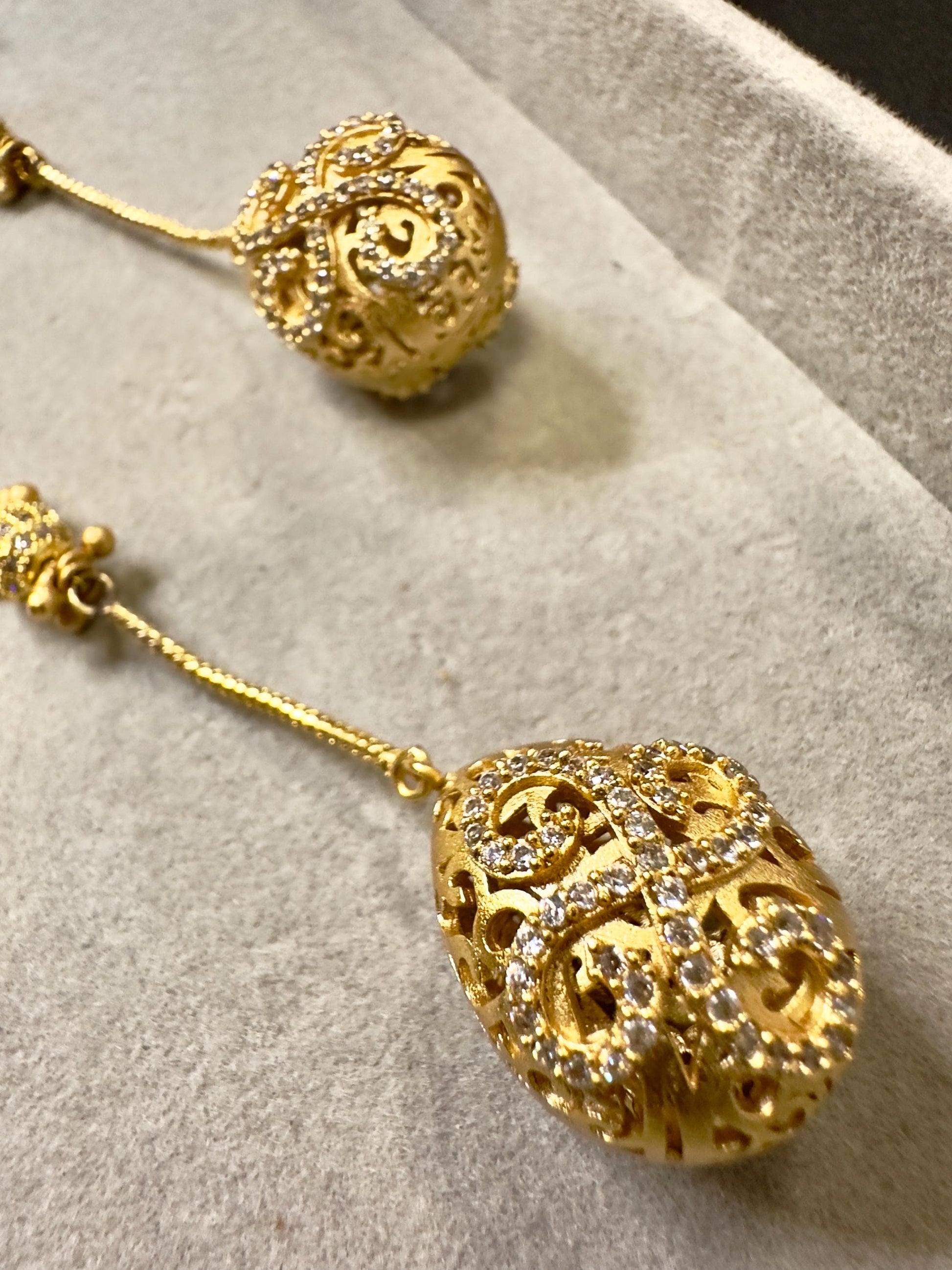 Crescent Moon Filigree Earrings – Long Gold Dangle Bridal Statement Gold plated