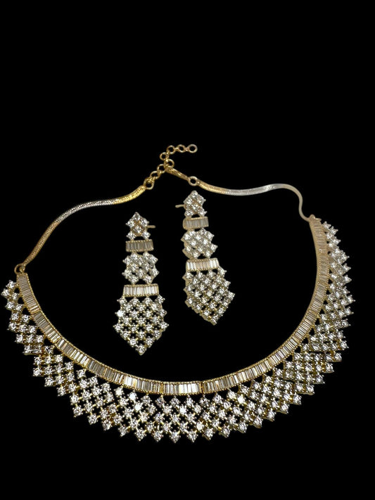 Designer Gold Plated Cubic Zirconia Necklace & Earrings Set
