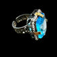 Blue Stone Ring with Cz Stones | Openable Fit 6/7/8 | Silver & Gold Accents