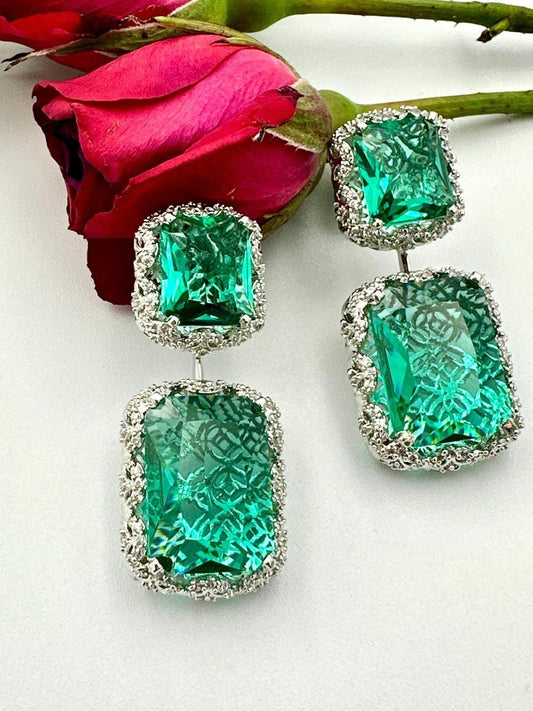 Exquisite Emerald Drop Earrings with Diamonds - Luxurious Silver Jewelry