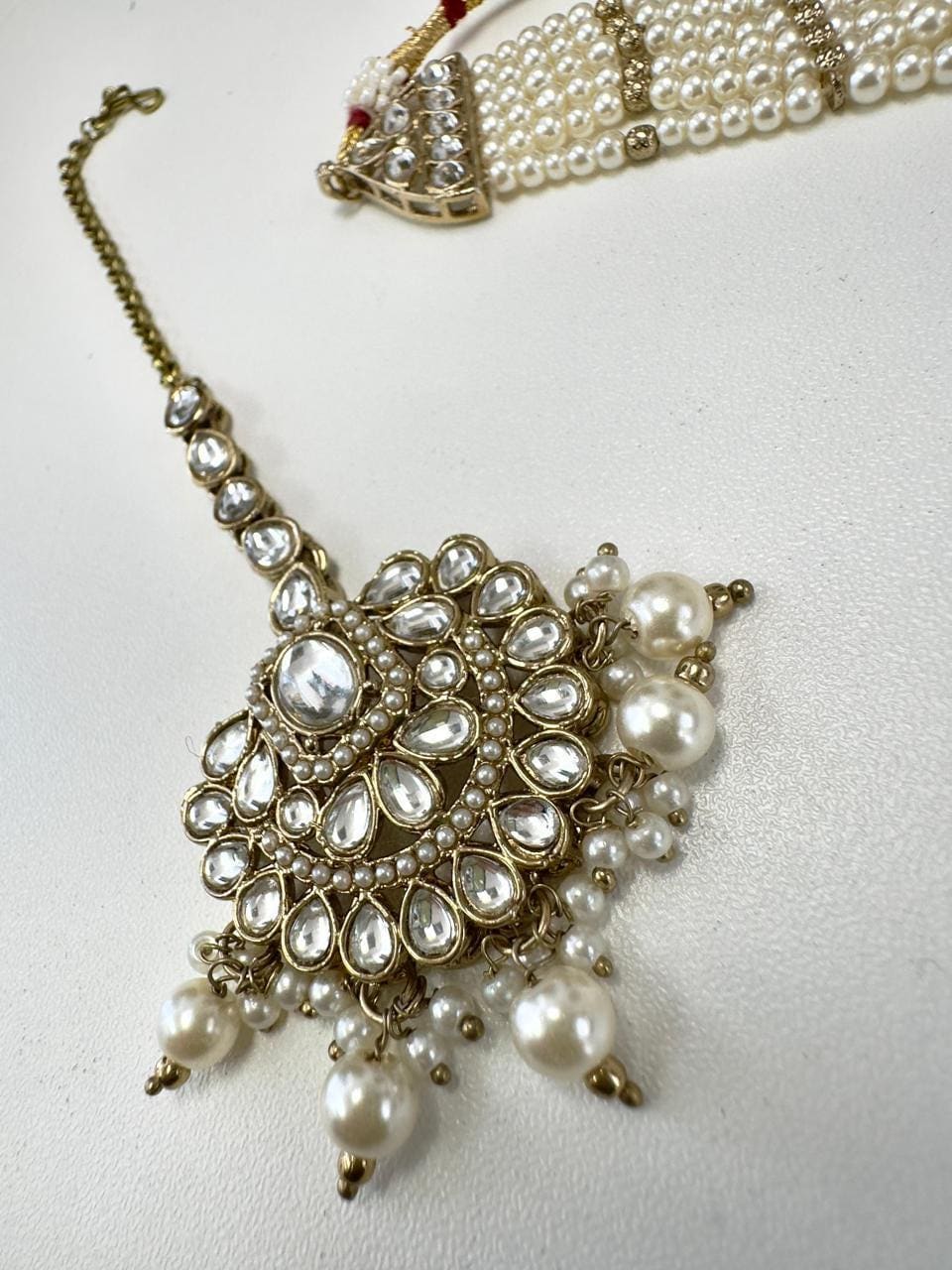 Kundan Pearl Necklace Set – Gold Plated Indian Jewelry, Earrings, Tika