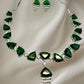 Green Emerald Color Cubic Zirconia CZ Necklace Set with Earrings Rhodium Polish Designer Jewelry