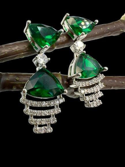 Green Emerald Color Cubic Zirconia CZ Necklace Set with Earrings Rhodium Polish Designer Jewelry