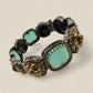 Old School Openable Bangle Chunky | Lion Motif Gold & Silver with Mint Green Stones
