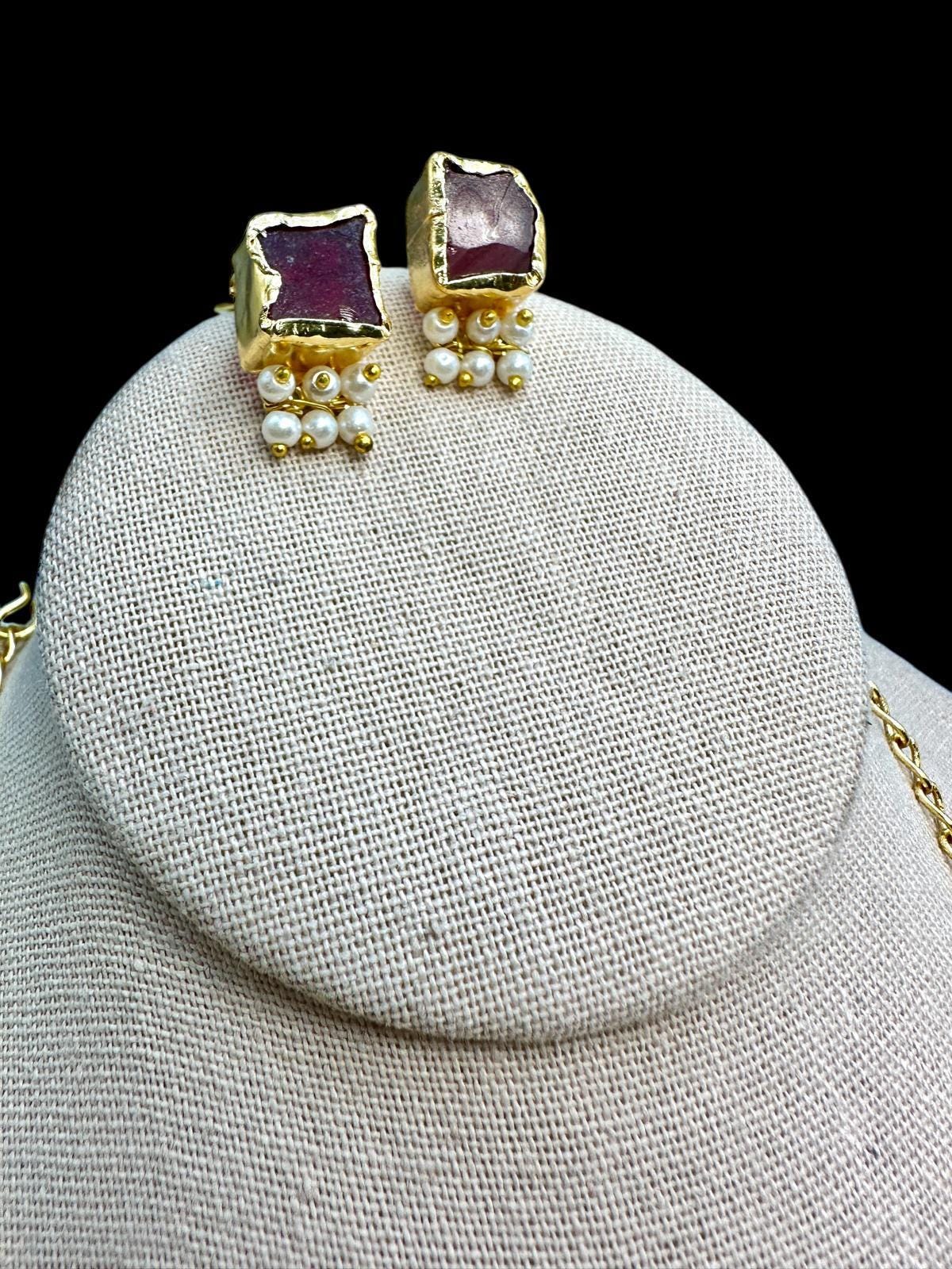 Turkish Necklace and Studs Set - Semi-Precious Stones with Pearls