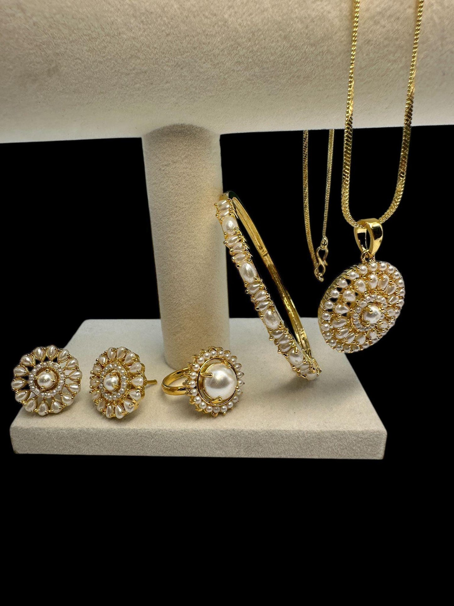 Mother of Pearl & Turquoise Jewelry Set - Gold Plated Elegance