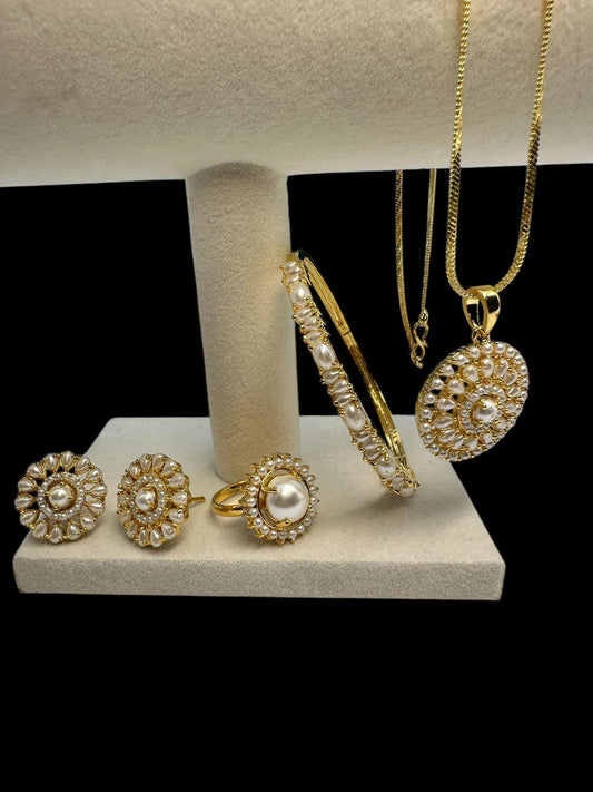 Mother of Pearl & Turquoise Jewelry Set - Gold Plated Elegance